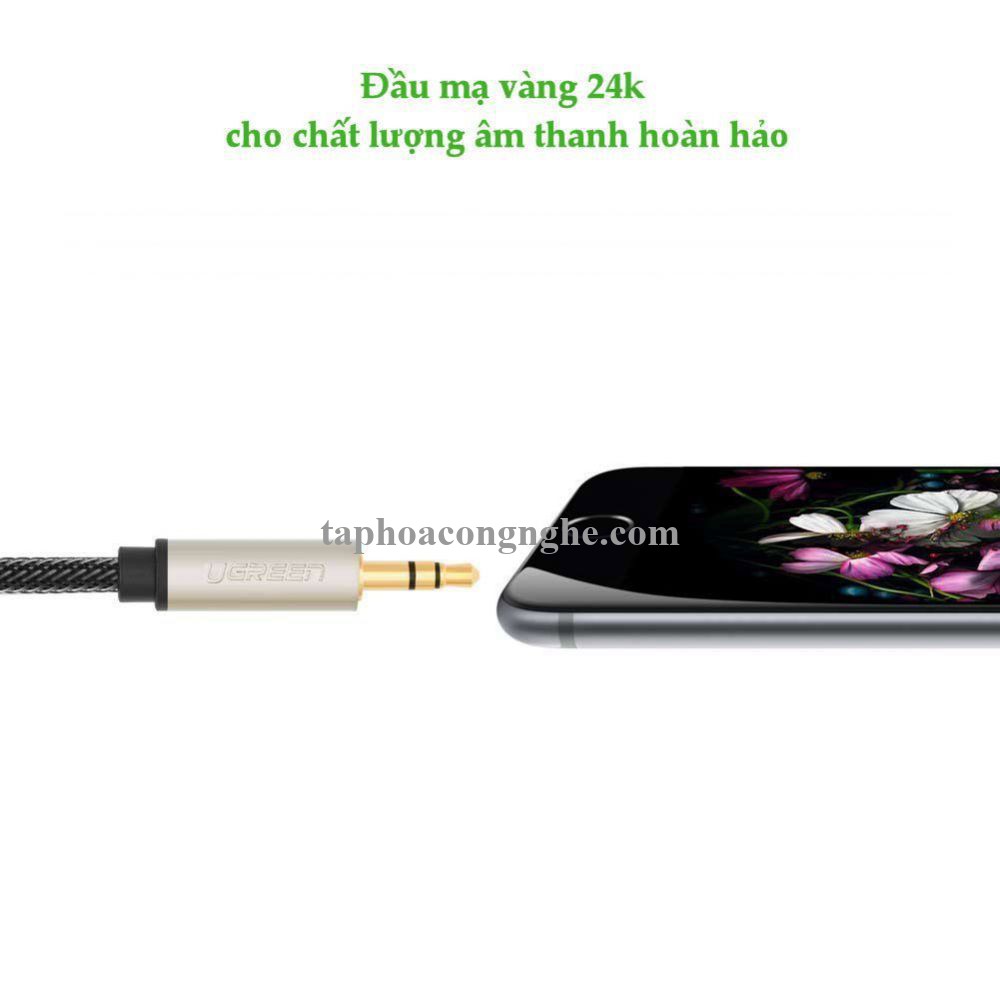Ugreen 10601 0.5M màu xám đen cáp 3.5mm Pro audio đầu kim loại dây dù bọc chống nhiễu 50cm AV125 30010601